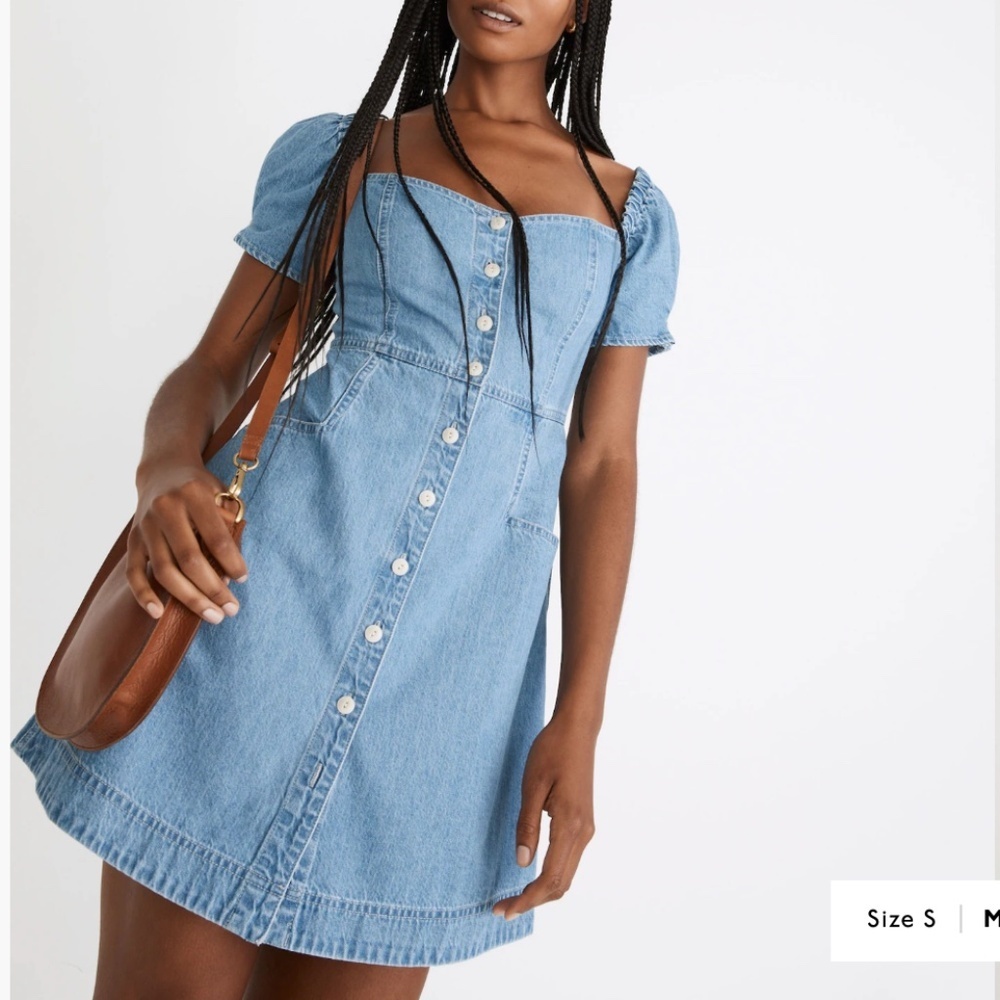Madewell Denim Puff-Sleeve Mini Dress - Picture 2 of 9
